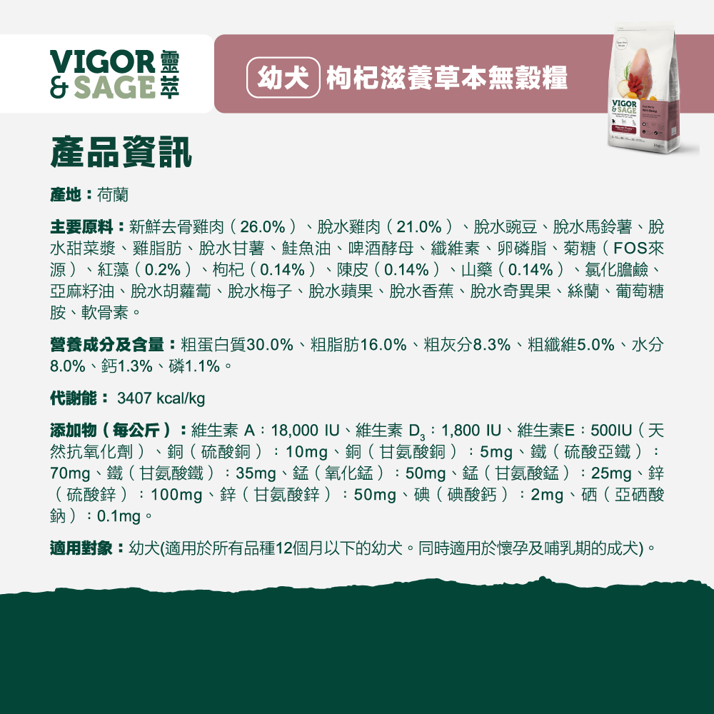 ★現貨特價★靈萃 Vigor & Sage-幼犬枸杞滋養草本無穀糧 2KG-細節圖6