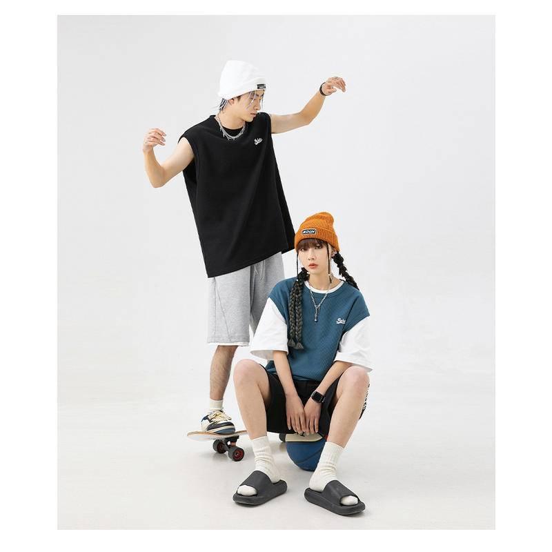 🐴 日系 華夫格 ins 情侶裝 馬甲背心 寬鬆背心 學院風 無袖背心 穿搭必備單品 透氣舒適 男女皆宜-細節圖5