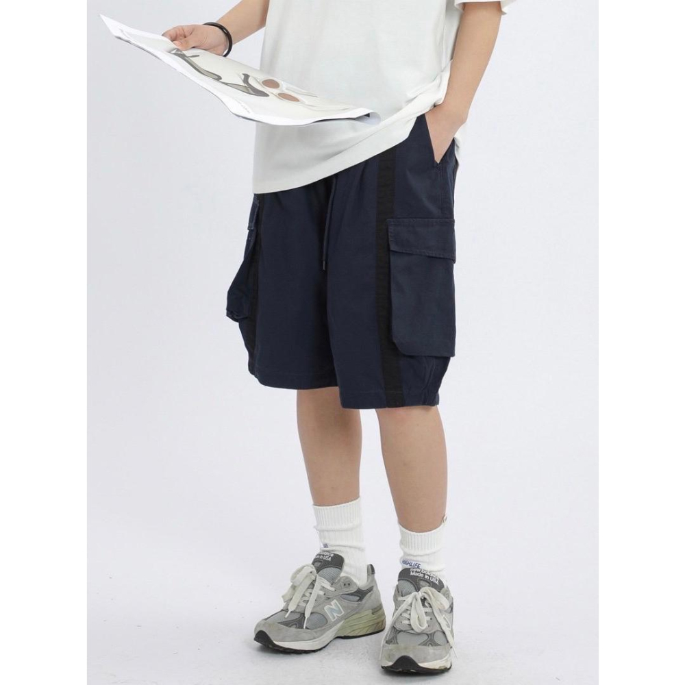 City Boy 抽繩寬褲 大學生 廓形 慵懶 山系工作短褲 五分寬褲 過膝 戶外 撞色 機能修身-細節圖5