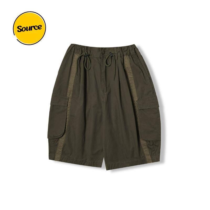 City Boy 抽繩寬褲 大學生 廓形 慵懶 山系工作短褲 五分寬褲 過膝 戶外 撞色 機能修身-細節圖7