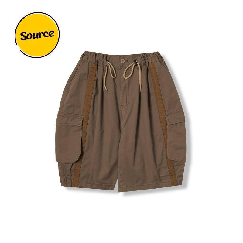 City Boy 抽繩寬褲 大學生 廓形 慵懶 山系工作短褲 五分寬褲 過膝 戶外 撞色 機能修身-細節圖8