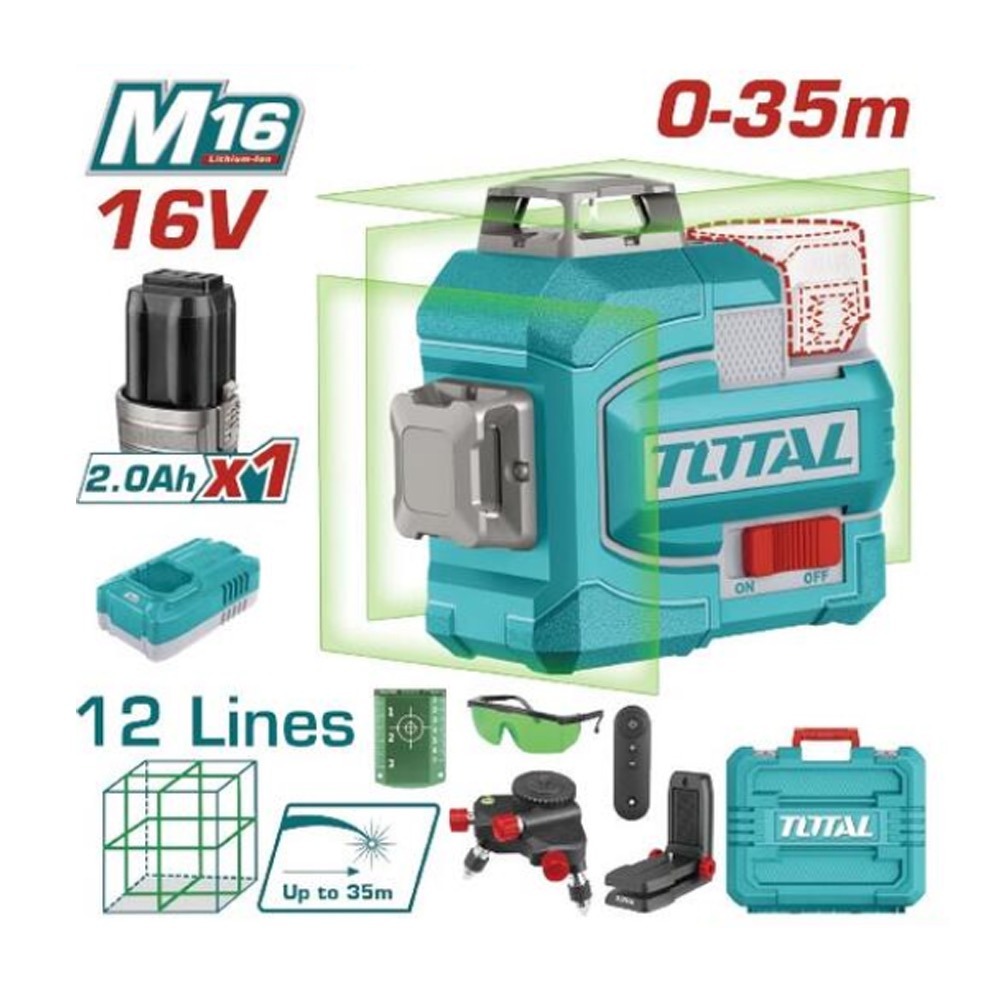 【TOTAL】16V 鋰電12線綠光雷射水平儀 UTLL301201 雷射墨線儀 水準儀 雷射儀 激光水平儀 強光水平儀-細節圖3