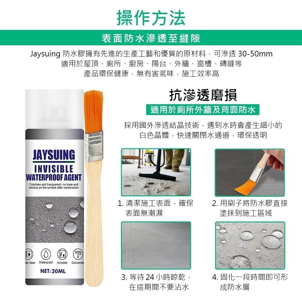 【防水膠】Jaysuing 30ml 縫隙專用防水劑  防水膠 止漏劑 屋頂防漏劑 防水補漏膠 滲透型 防水防潮-細節圖7