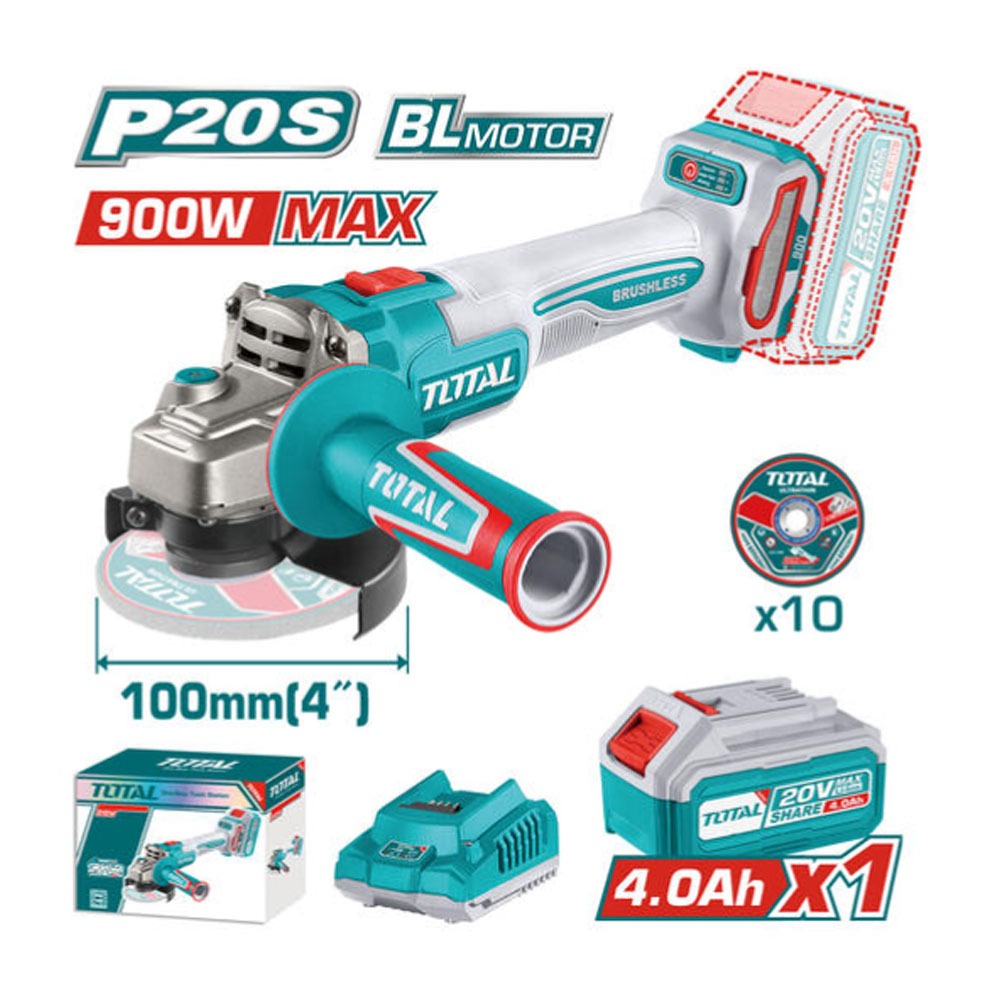 【TOTAL】新款 20V 鋰電4吋砂輪機 UTAGLI261023 全配款 充電砂輪機 升級900W 馬達更強力(單4-細節圖3