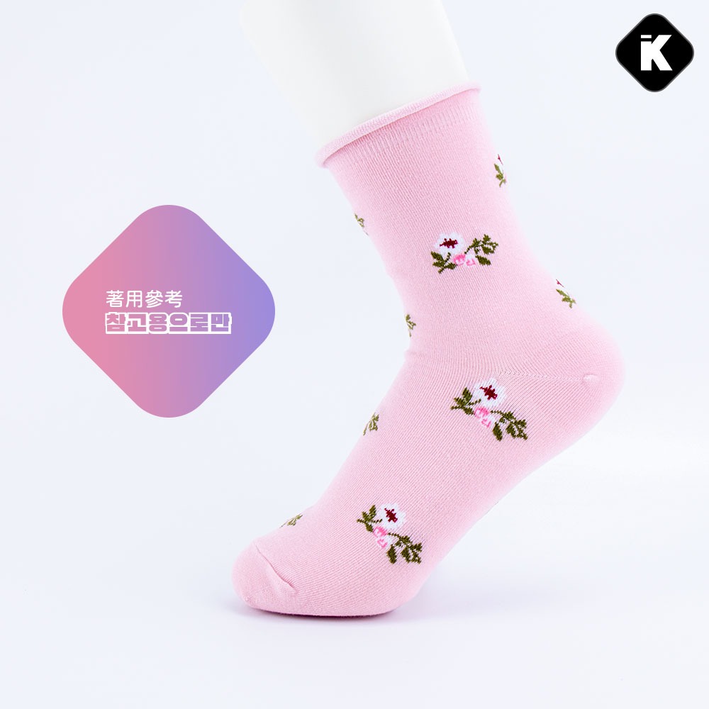 韓國襪子 捲邊碎花中筒襪-細節圖2