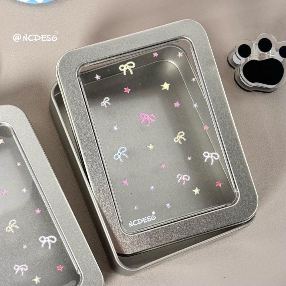蝴蝶結星星開窗鐵盒ins風收納盒銀色小卡展示盒🦋-細節圖2
