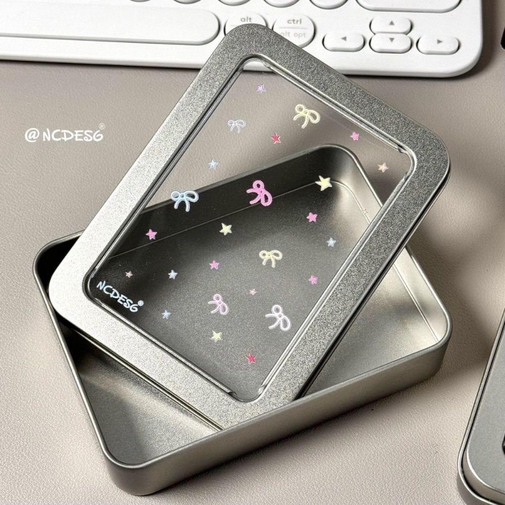 蝴蝶結星星開窗鐵盒ins風收納盒銀色小卡展示盒🦋-細節圖3