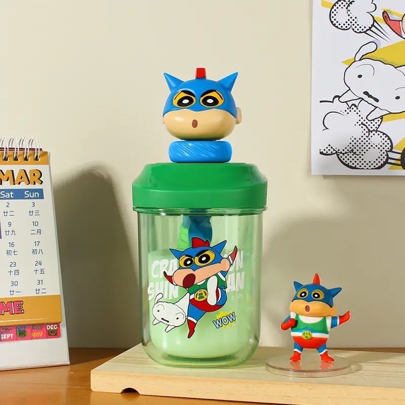 夏季新款水杯學生蠟筆小新攪拌吸管杯子-細節圖3