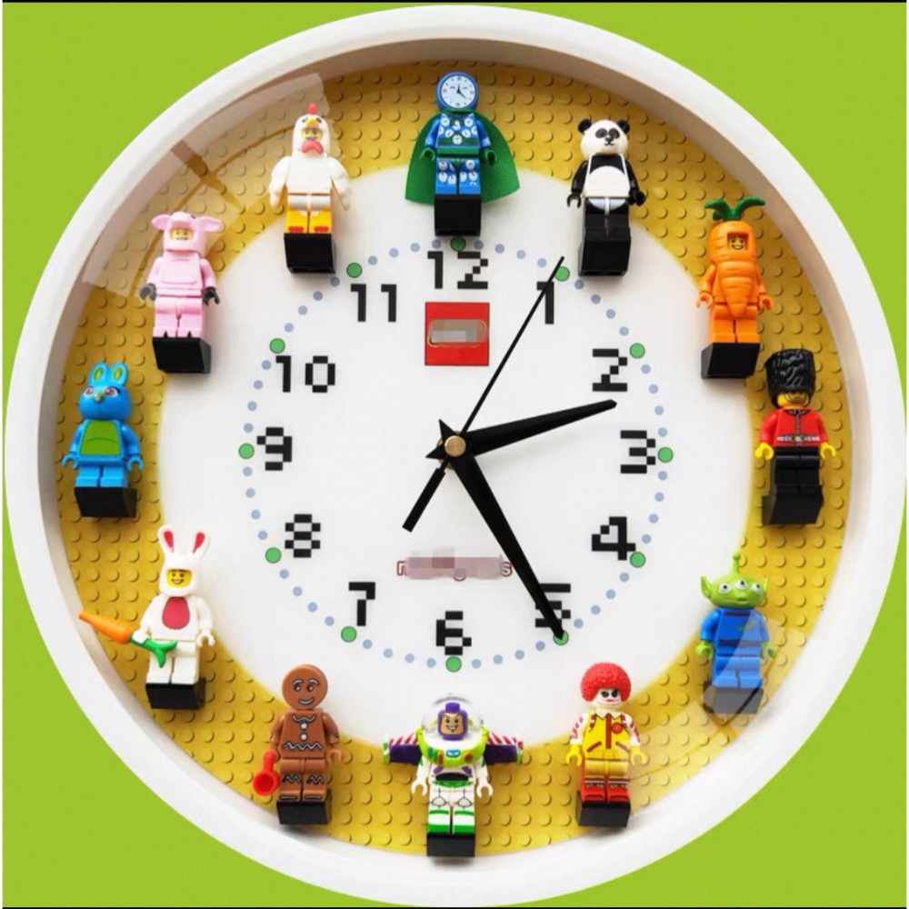 原創樂高積木 12吋圓形立體人仔積木掛鐘房間牆面裝飾掛錶靜音時鐘-規格圖1