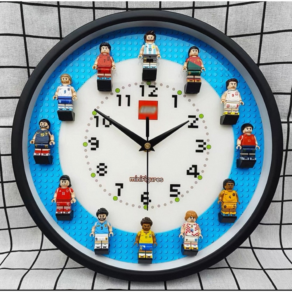 原創樂高積木 12吋圓形立體人仔積木掛鐘房間牆面裝飾掛錶靜音時鐘-規格圖1