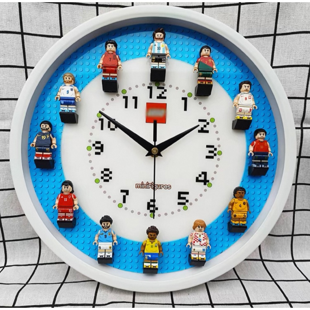 原創樂高積木 12吋圓形立體人仔積木掛鐘房間牆面裝飾掛錶靜音時鐘-規格圖1