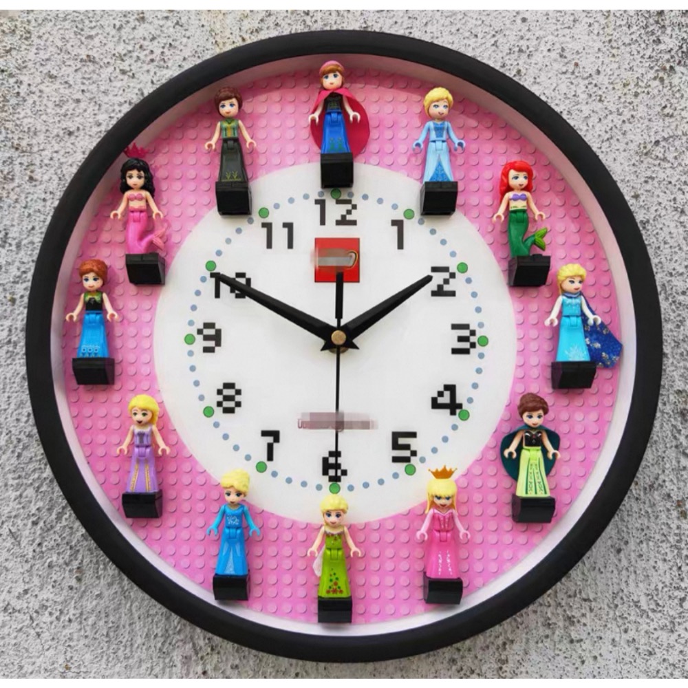 原創樂高積木 12吋圓形立體人仔積木掛鐘房間牆面裝飾掛錶靜音時鐘-規格圖1