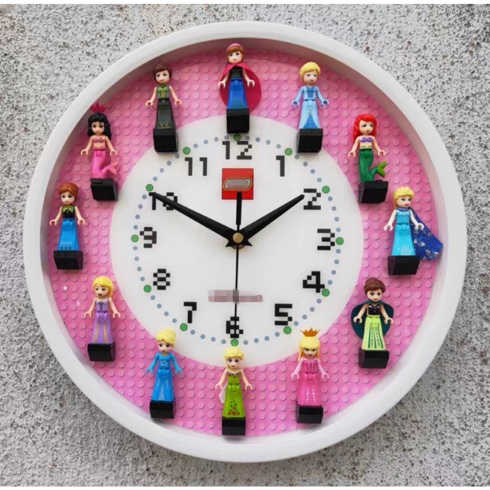 原創樂高積木 12吋圓形立體人仔積木掛鐘房間牆面裝飾掛錶靜音時鐘-規格圖1