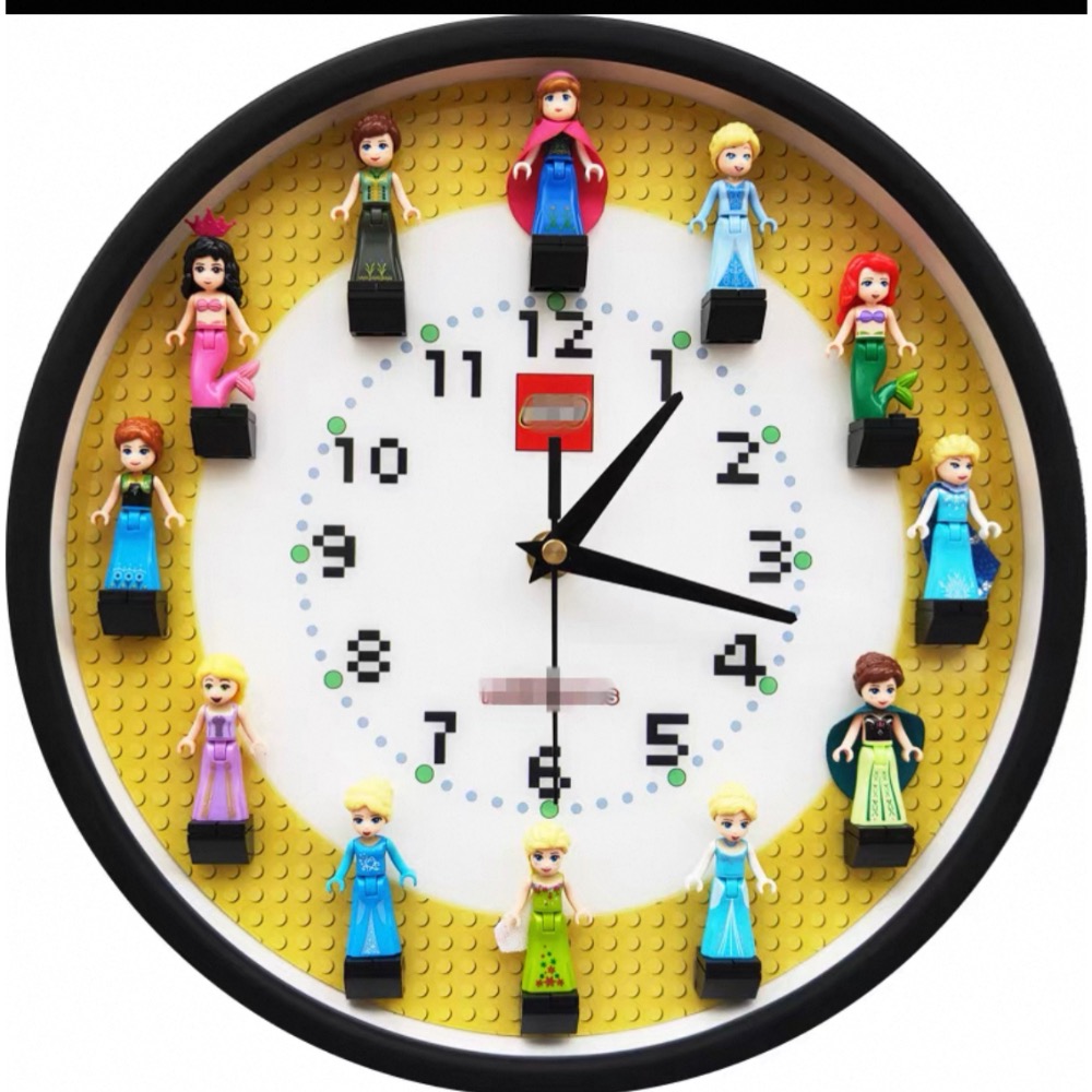 原創樂高積木 12吋圓形立體人仔積木掛鐘房間牆面裝飾掛錶靜音時鐘-規格圖1