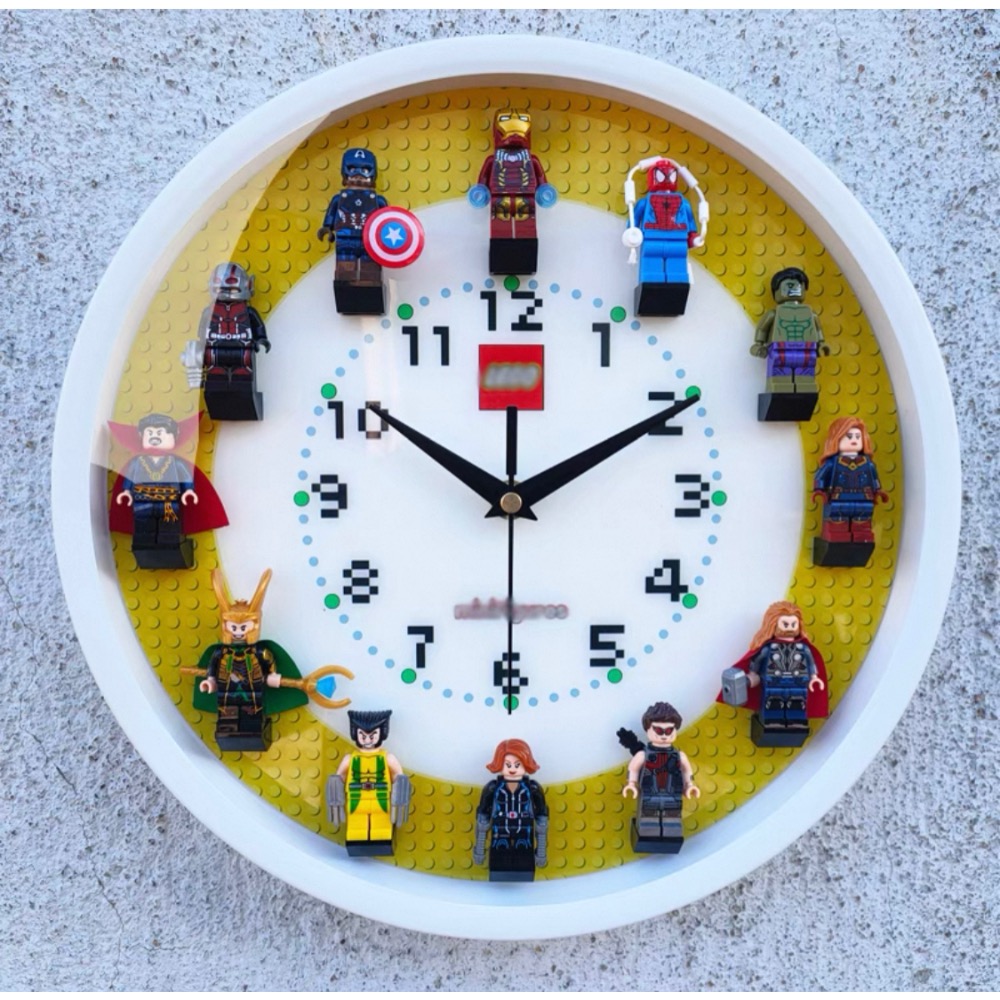 原創樂高積木 12吋圓形立體人仔積木掛鐘房間牆面裝飾掛錶靜音時鐘-規格圖1