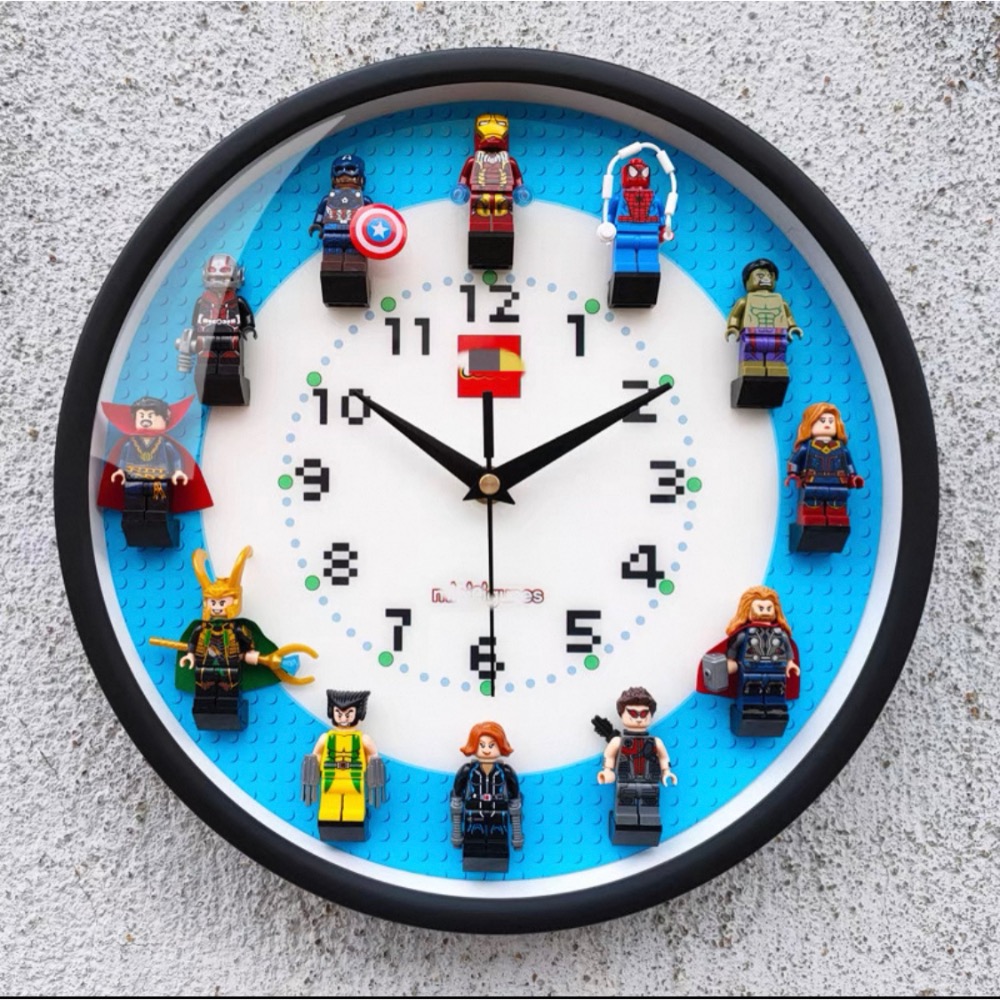 原創樂高積木 12吋圓形立體人仔積木掛鐘房間牆面裝飾掛錶靜音時鐘-規格圖1