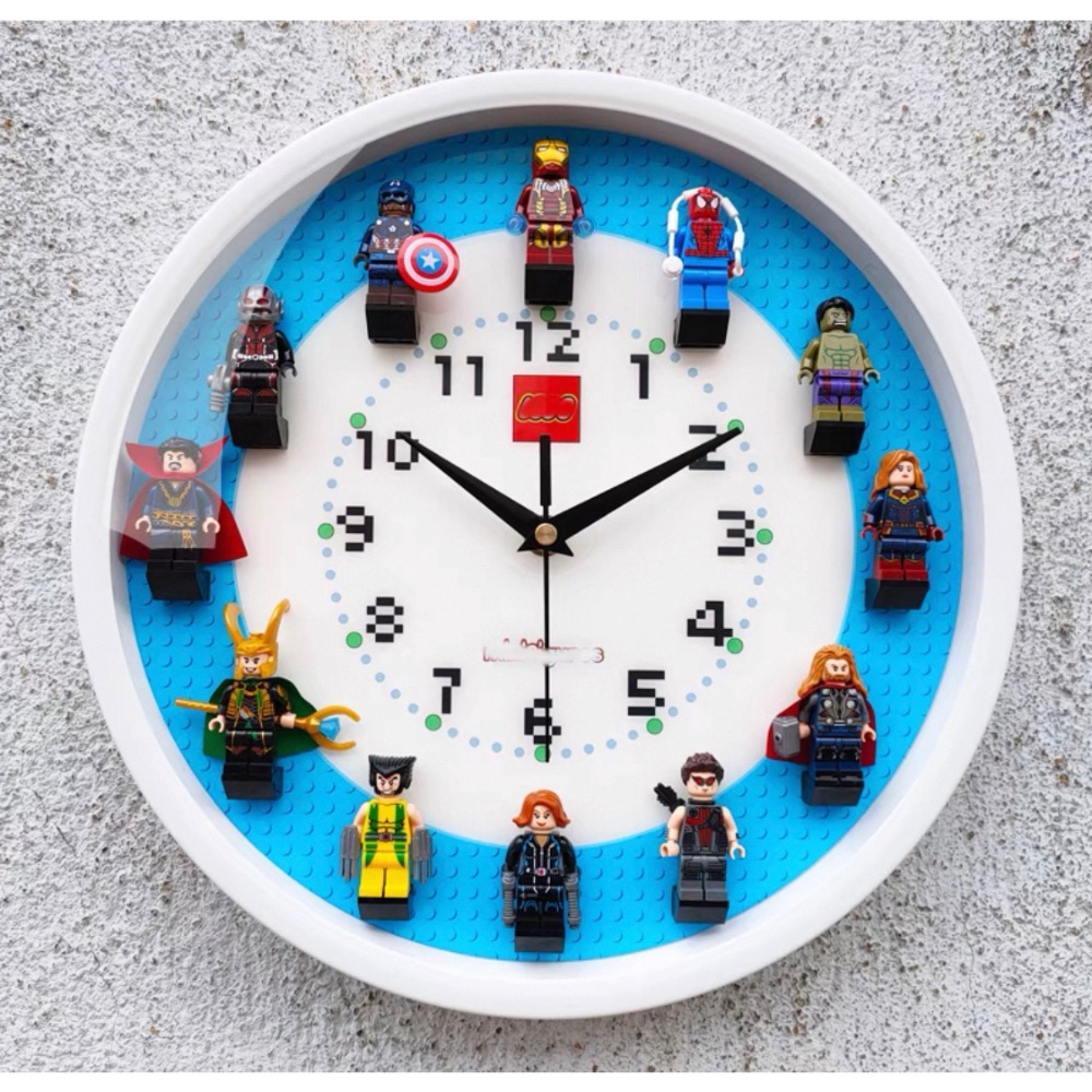 原創樂高積木 12吋圓形立體人仔積木掛鐘房間牆面裝飾掛錶靜音時鐘-規格圖1