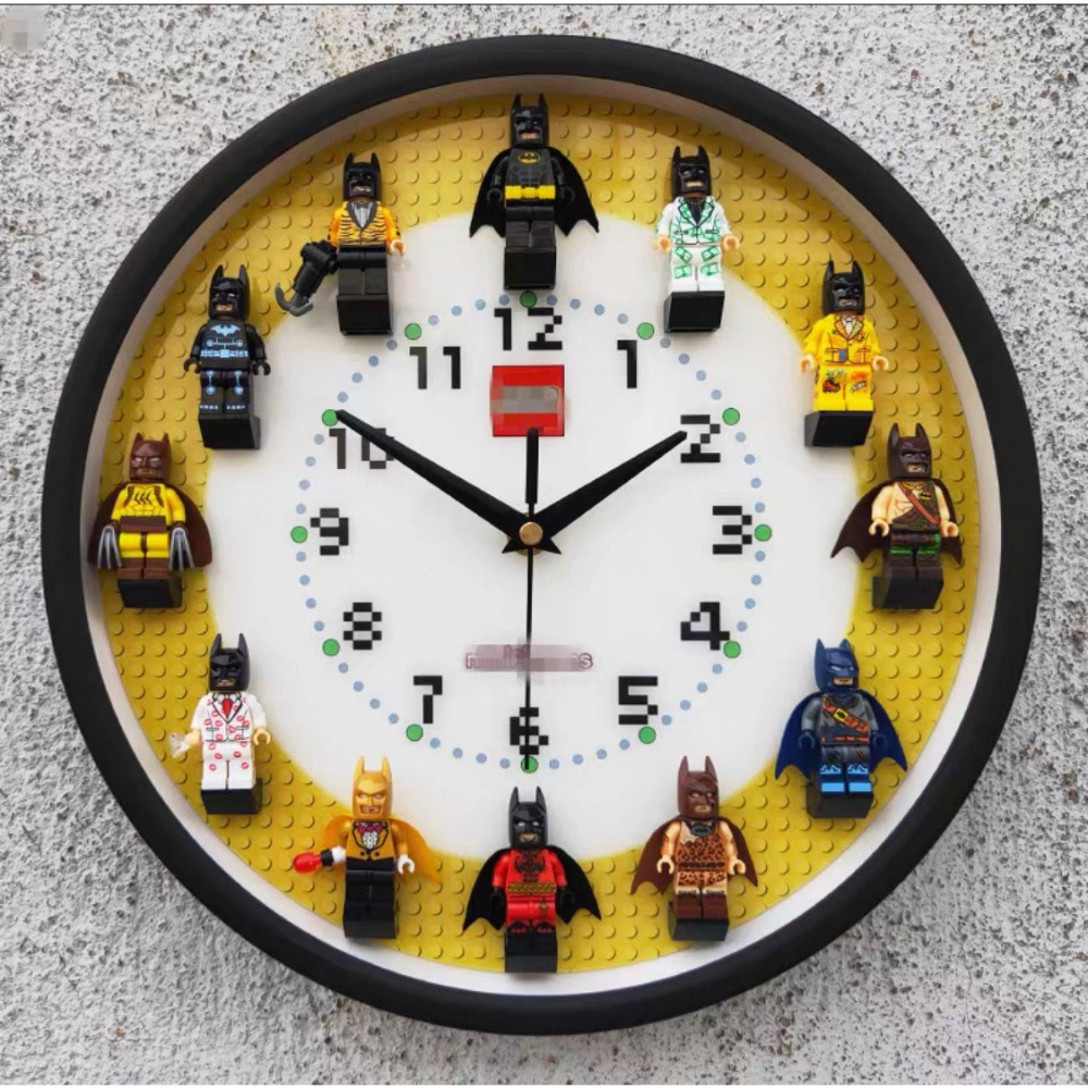 原創樂高積木 12吋圓形立體人仔積木掛鐘房間牆面裝飾掛錶靜音時鐘-規格圖1