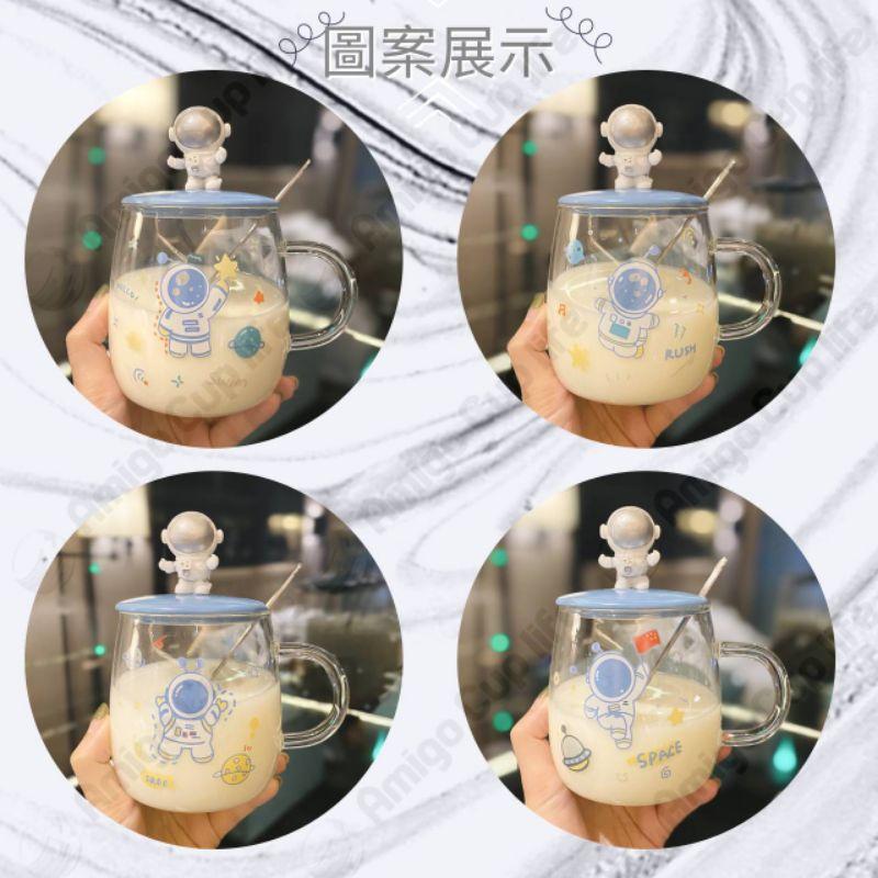《台灣現貨》太空人玻璃杯 療癒系玻璃杯 辦公室玻璃杯 趣味玻璃杯 馬克杯 咖啡杯 玻璃杯 早餐杯 果汁玻璃杯 牛奶杯-細節圖2