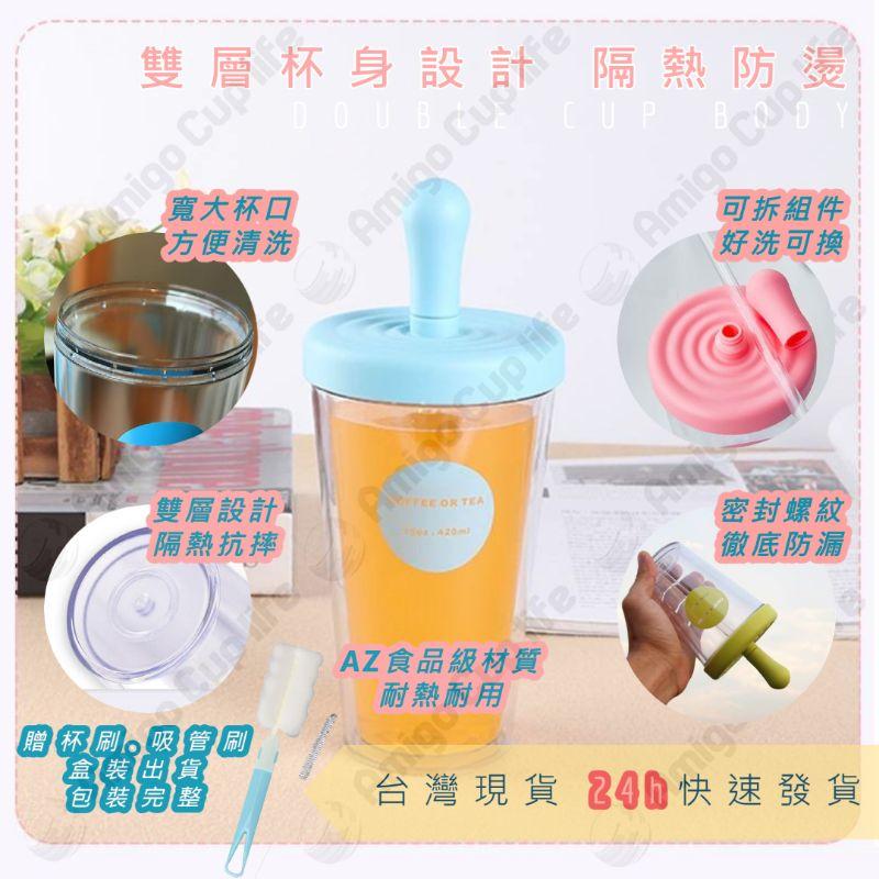 [現貨秒發]食品級防漏 雙層杯 大容量吸管杯 520ml 隨手杯 吸管杯  外帶杯 大外出吸管水杯 運動水杯 大容量水杯-細節圖3