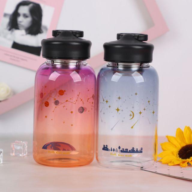 【台灣秒發】韓風 星空玻璃杯 漸變色玻璃杯 大容量玻璃杯 漸層 玻璃杯 漸變色 玻璃杯 韓風玻璃杯 玻璃水杯 提手玻璃杯-細節圖5