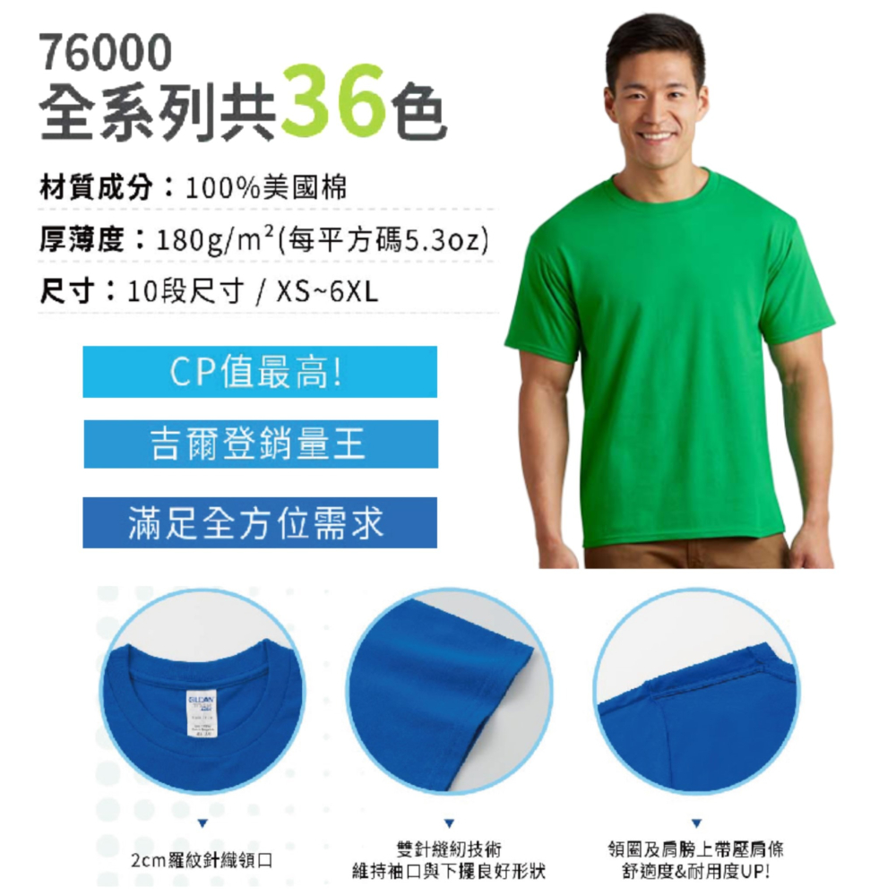 [4XL大尺碼] Gildan吉爾登 76000系列 圓領短袖上衣 大尺碼T恤 4XL下單區 素t 純棉 t恤-細節圖5