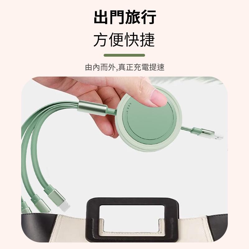 伸縮三合一充電線 1.1M傳輸線 快充線 閃充線 扁線 攜帶方便 安卓 蘋果 通用接口 可拉升長度 旅行必備 Type--細節圖7