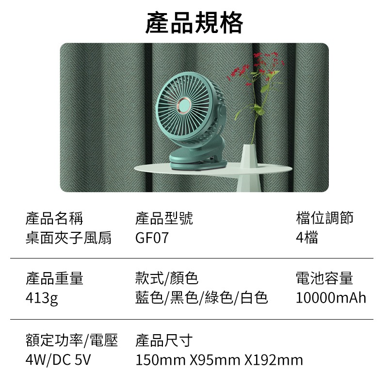 USB桌面夾子旋轉風扇│便攜式移動小風扇│USB充電風扇-細節圖9