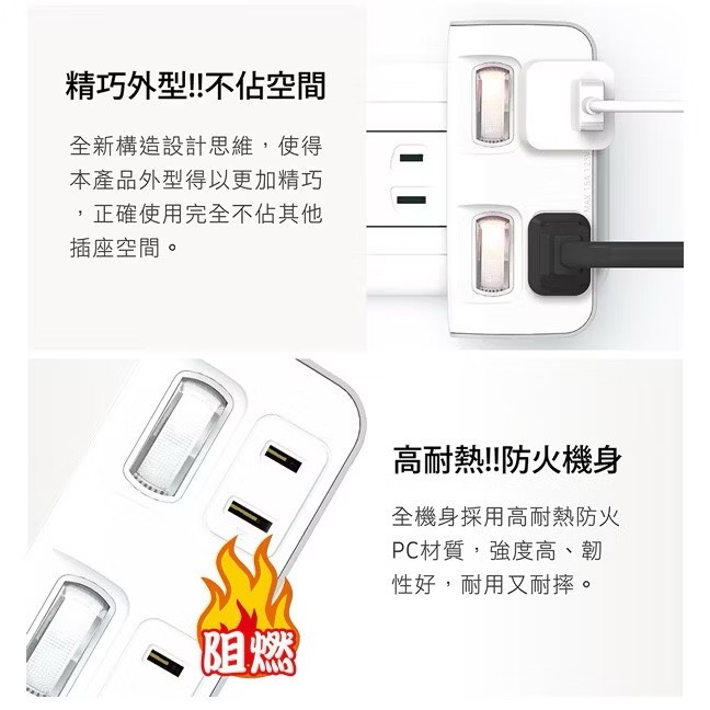 台灣製造2切2座 2P便利型 防火PC材質 節能小壁插 電源延長插座 / 壁插 / 轉接 MIT-細節圖2