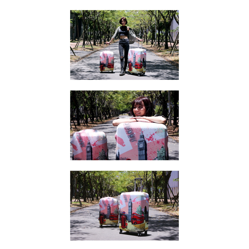 【箱衣WAY免運】【Intermission】LCS329粉紅倫敦 日版彈力拉桿箱保護套 行李箱套  登機箱防塵套-細節圖9