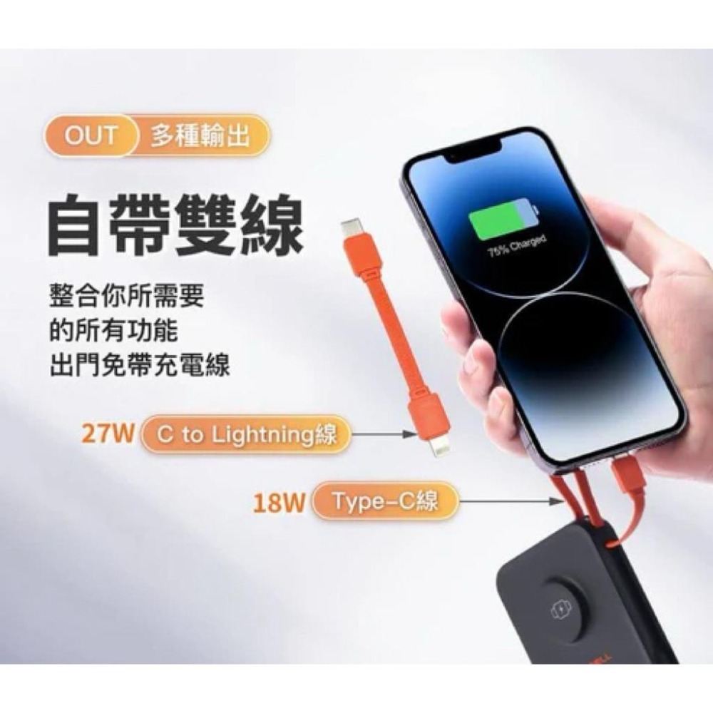 可上飛機 多合一磁吸無線充行動電源 37Wh 10000毫安 手機 手錶 自帶線USB Type-C 蘋果頭-細節圖3