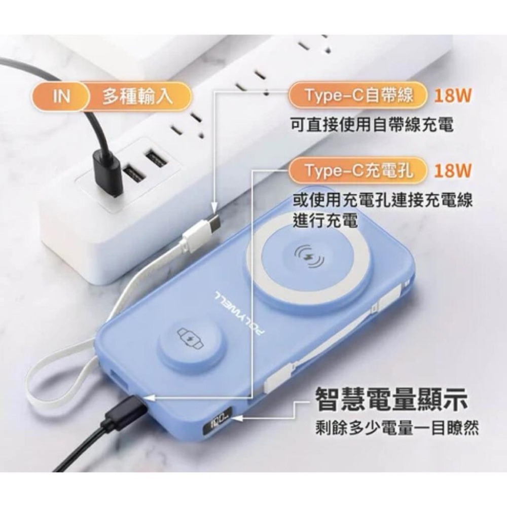 可上飛機 多合一磁吸無線充行動電源 37Wh 10000毫安 手機 手錶 自帶線USB Type-C 蘋果頭-細節圖7
