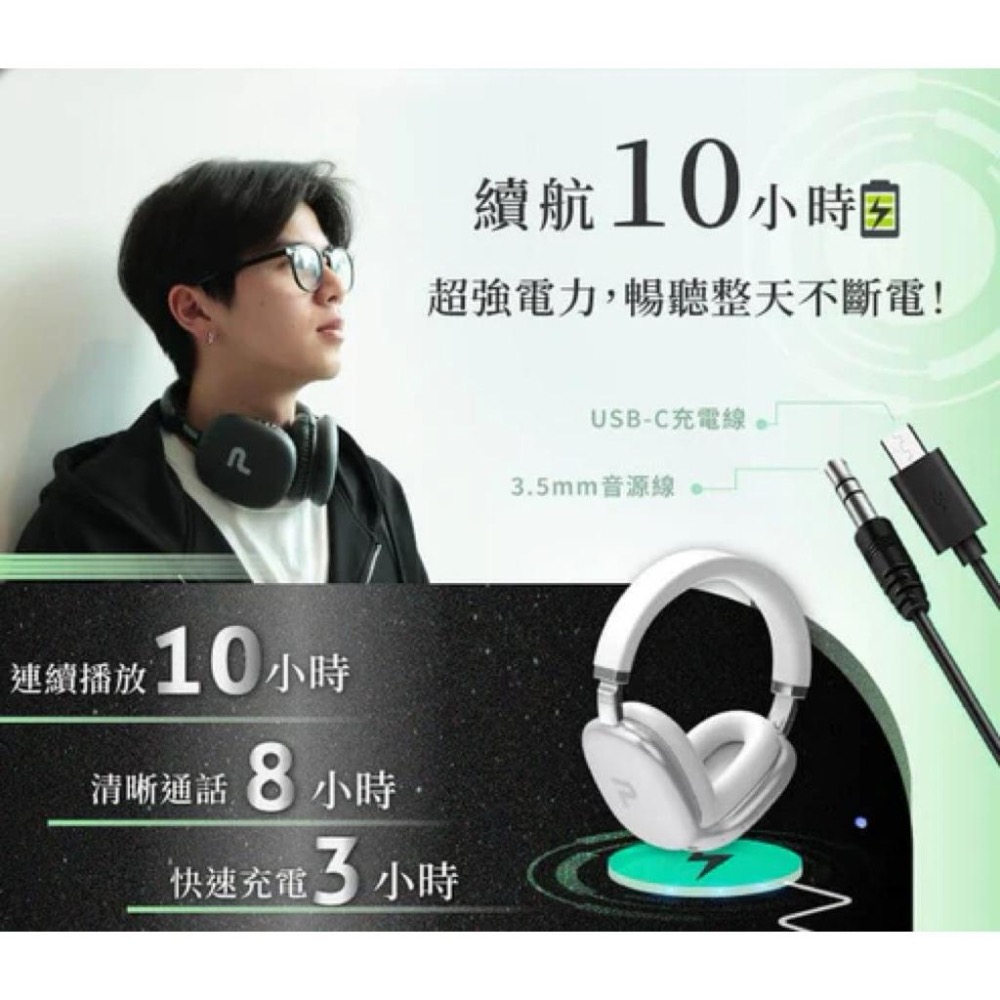 POLYWELL 全罩式藍牙耳機TM-087 超長續航耳罩耳機 高音質 內建麥克風 Type-C充電 可折疊-細節圖5