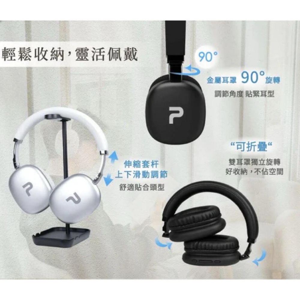 POLYWELL 全罩式藍牙耳機TM-087 超長續航耳罩耳機 高音質 內建麥克風 Type-C充電 可折疊-細節圖8