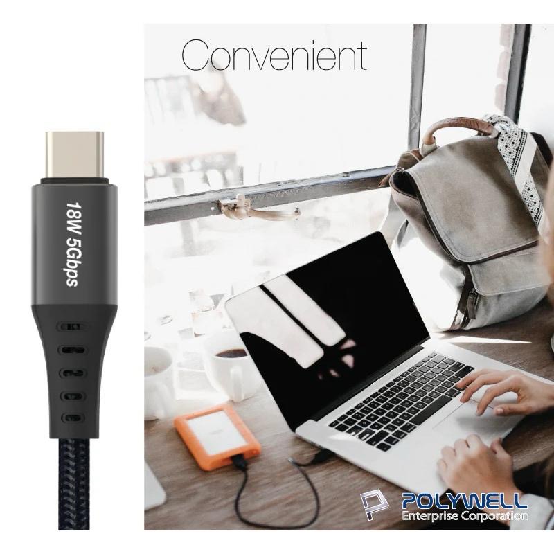 POLYWELL USB3.1 5Gbps Type-C對A 3A 0.5~3米 充電傳輸線 18W 充電線 快充線-細節圖9