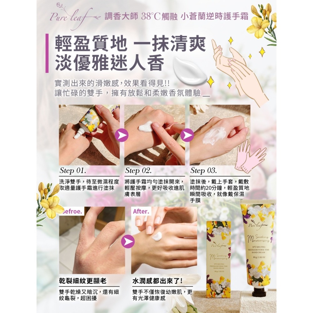 【澳洲 Pure leaf 純粹之芽】調香大師38℃觸融 小蒼蘭逆時護手霜 80g【效期:2027.10.23】-細節圖6