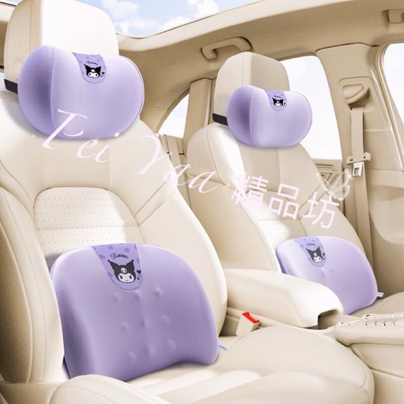 立即❤️新款❤️三麗鷗酷洛米汽車車用頭枕 腰靠，透氣款記憶棉頭枕/腰靠，卡通車用頭枕腰靠-細節圖2