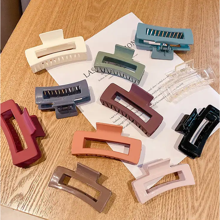 吃貨零食舖│韓款 氣質 方形鯊魚夾 復古 磨砂 髮夾 霧面 莫蘭迪色 抓夾 髮飾-細節圖4