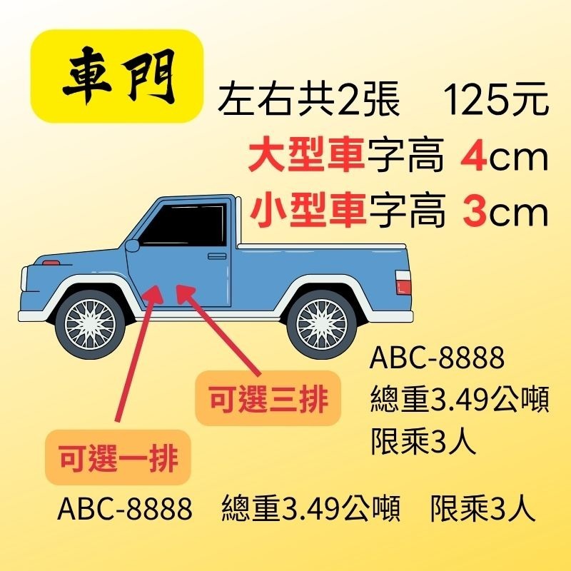 ✪飯飯工作室✪【驗車貼紙】 -【車門、車尾標示】 卡典西德防水耐曬貼紙 - 電腦刻字-規格圖7