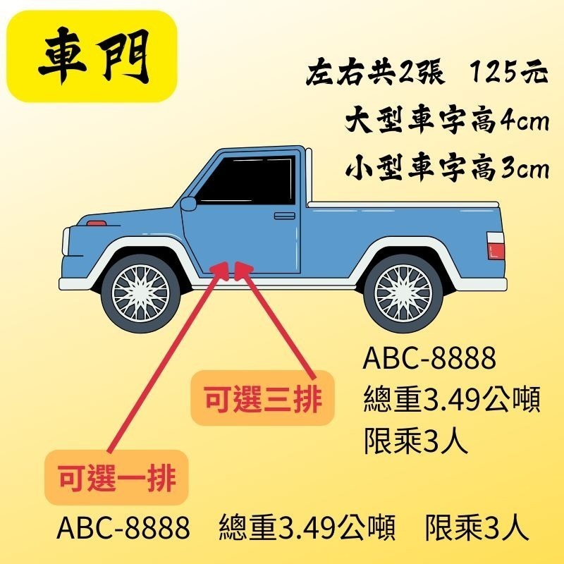 【驗車貼紙】 -【車門、車尾標示】 卡典西德防水耐曬貼紙 - 電腦刻字-規格圖6