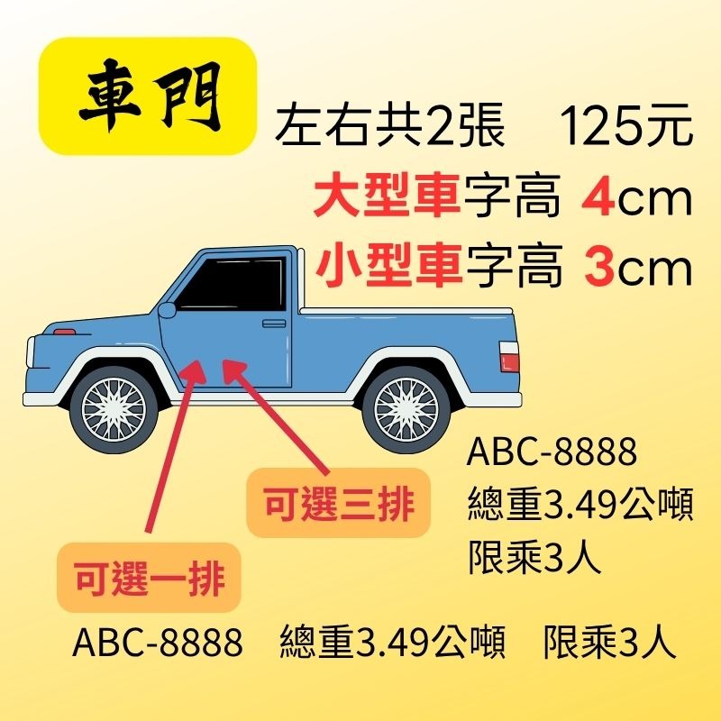 【驗車貼紙】 -【車門、車尾標示】 卡典西德防水耐曬貼紙 - 電腦刻字-規格圖7