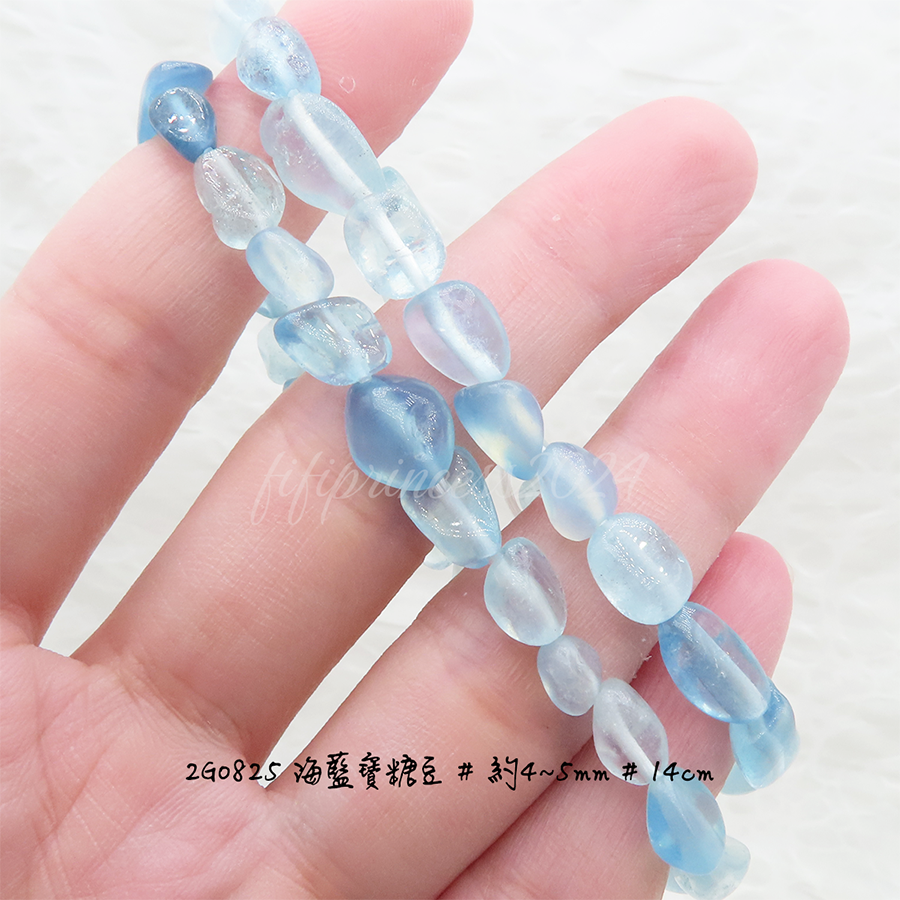 海藍寶糖豆手串｜約4～5mm｜14cm｜療癒系水晶｜肥肥公主水晶小舖-細節圖3