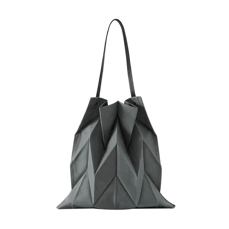 褶皺菱格帆布包 菱格摺疊帆布包 單肩帆布包 購物袋 折疊手提袋 菱格手提購物袋 幾何女包 手提袋 帆布包 摺疊包-細節圖2