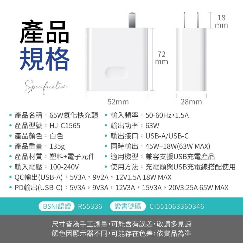 65W氮化快充頭 雙孔PD快充頭 氮化鎵GaN 雙孔快充頭 手機充電器 雙孔充電頭 充電頭 充電器 字號R55336-細節圖10