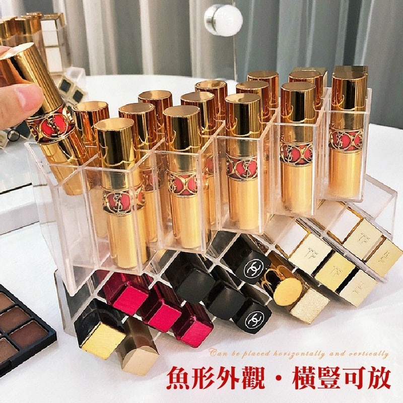 魚型口紅收納架 化妝品唇膏架 透明置物架 魚骨口紅架 口紅收納盒 多格收納盒 口紅整理 口紅架 收納架 16格 口紅-細節圖10