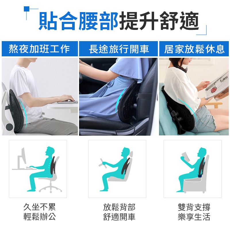 雙背板避震靠墊 透氣網布護腰墊 車用座椅腰墊 護腰支撐背靠 辦公室椅背墊 汽車腰靠 雙背墊 椅墊 靠背 腰枕-細節圖6