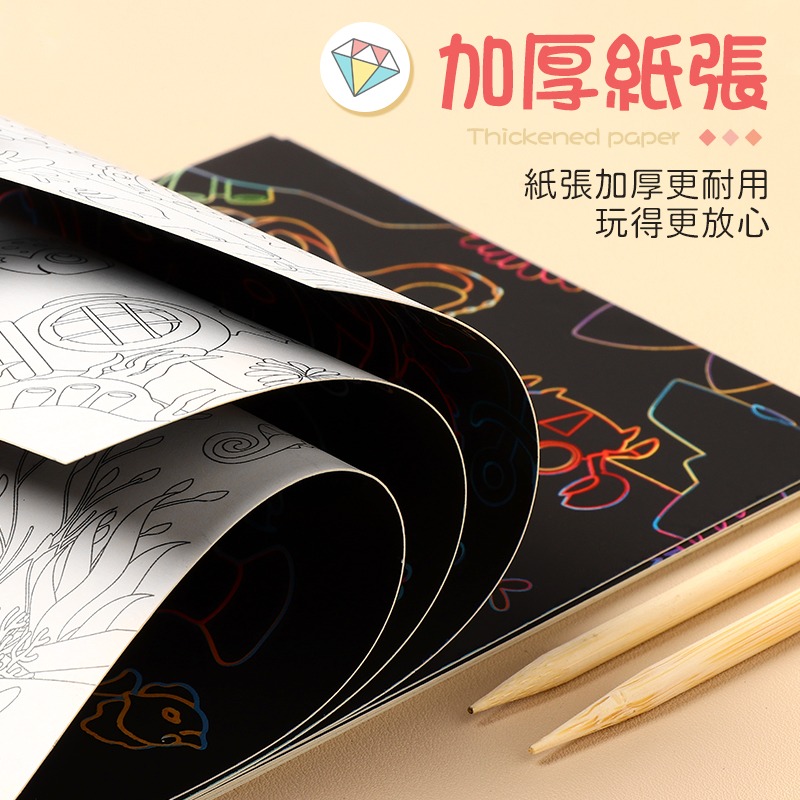 【雙面創作！一套九張】 卡通刮刮畫 刮畫 繪畫 DIY 刮刮畫 創意刮畫 圖案刮畫 刮畫用品 著色本 塗鴉 彩色刮畫-細節圖7