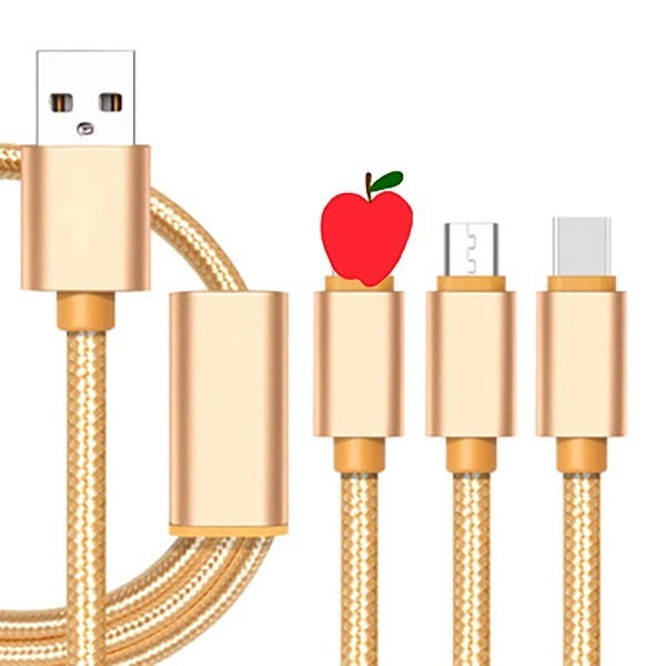 三合一尼龍充電線 1.2米 一拖三線 手機充電線  尼龍編織線 一分三充電線 充電  充電線-細節圖2