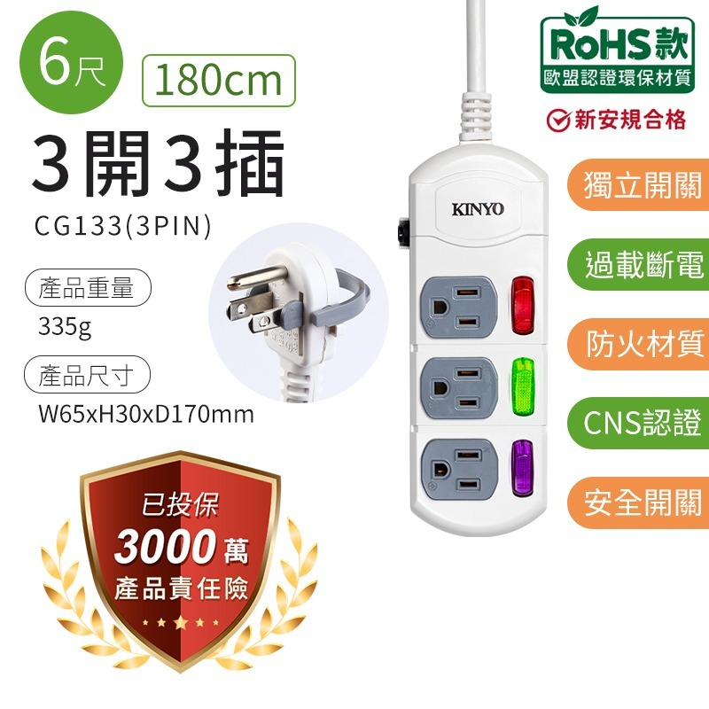 延長線 過載斷電延長線 台灣製 2P延長線 3P延長線 4尺 6尺 9尺 12尺 15尺 動力延長線 新安規-細節圖3