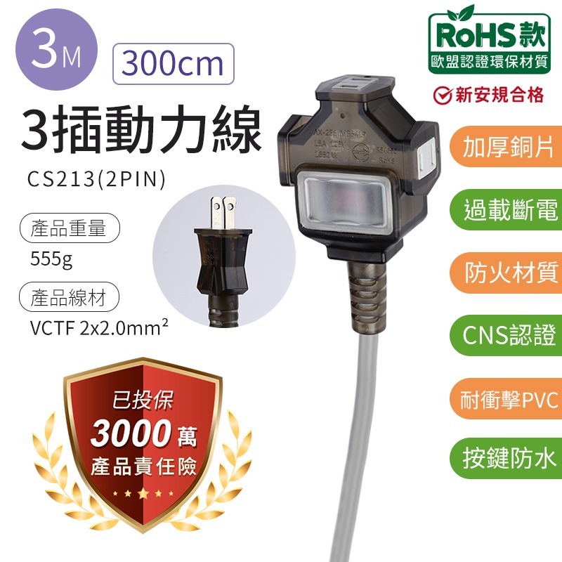 延長線 過載斷電延長線 台灣製 2P延長線 3P延長線 4尺 6尺 9尺 12尺 15尺 動力延長線 新安規-細節圖9